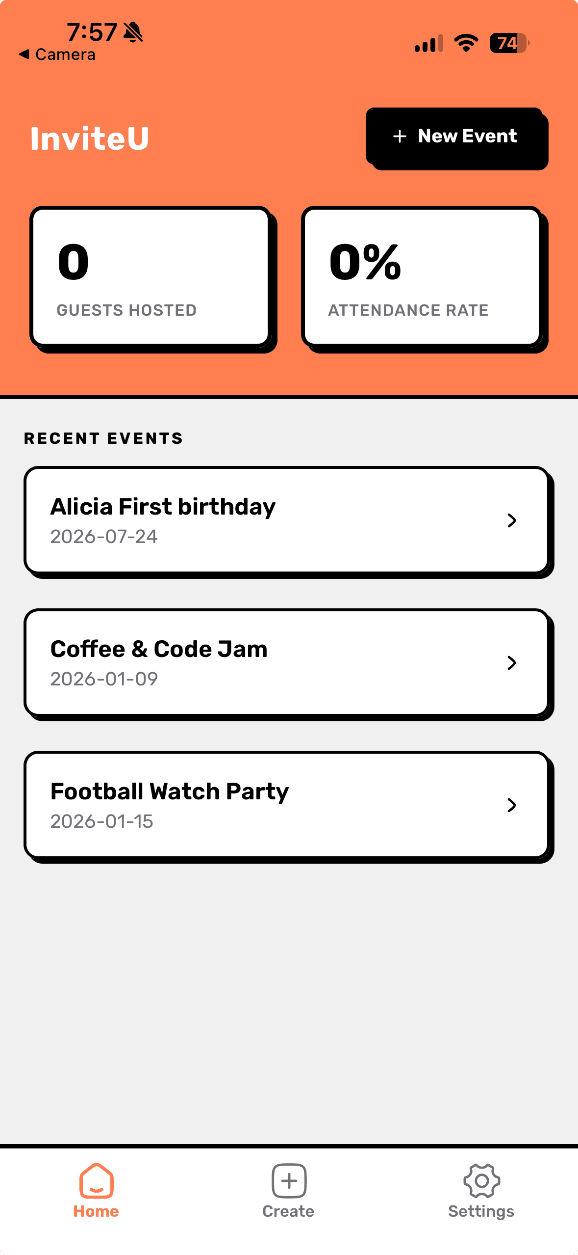 Your events dashboard